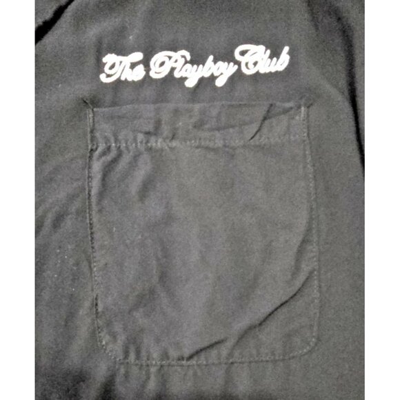 VTG Playboy Club Shirt M | Black Rayon Button-Down Bunny Logo 70s Style - Picture 2 of 6